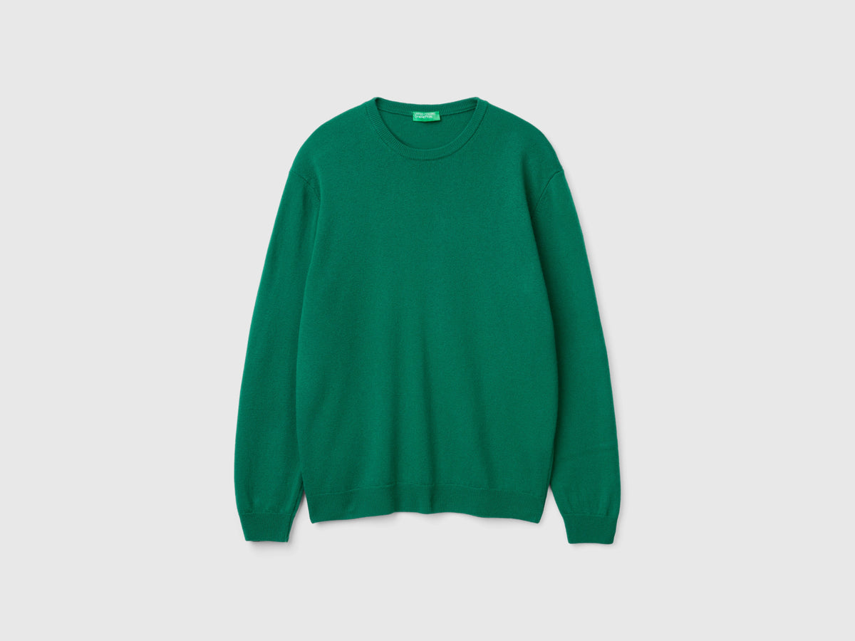 Camisola de gola redonda verde floresta em pura lã Merino - ucb_image_FS