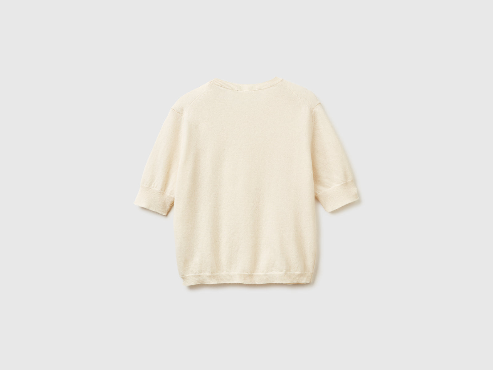 Camisola de manga curta cor nata em pura lã Merino - ucb_image_BS