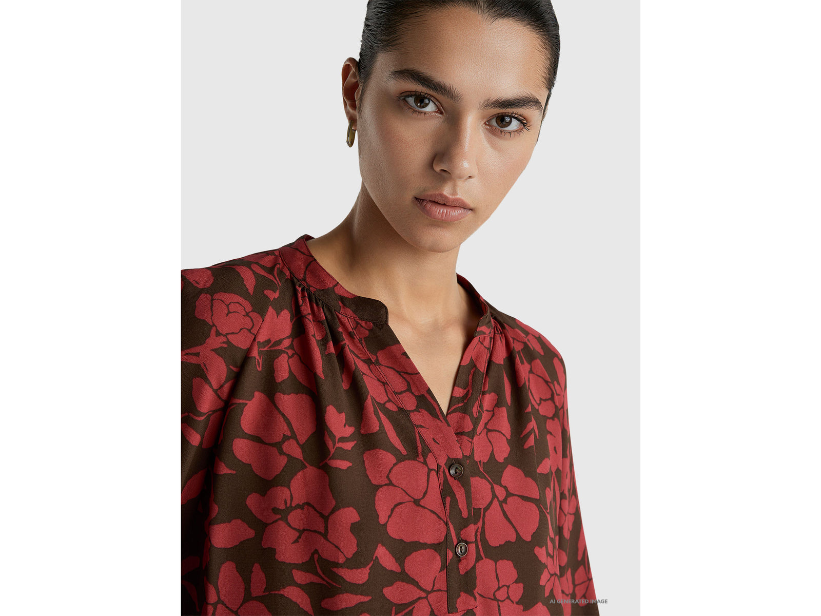 Mandarin blouse with floral print