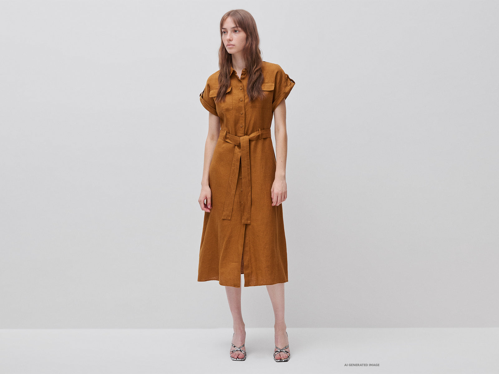 Midi shirt dress in pure linen