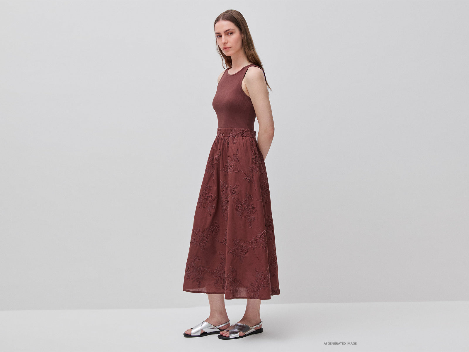 Midi dress with floral embroidery