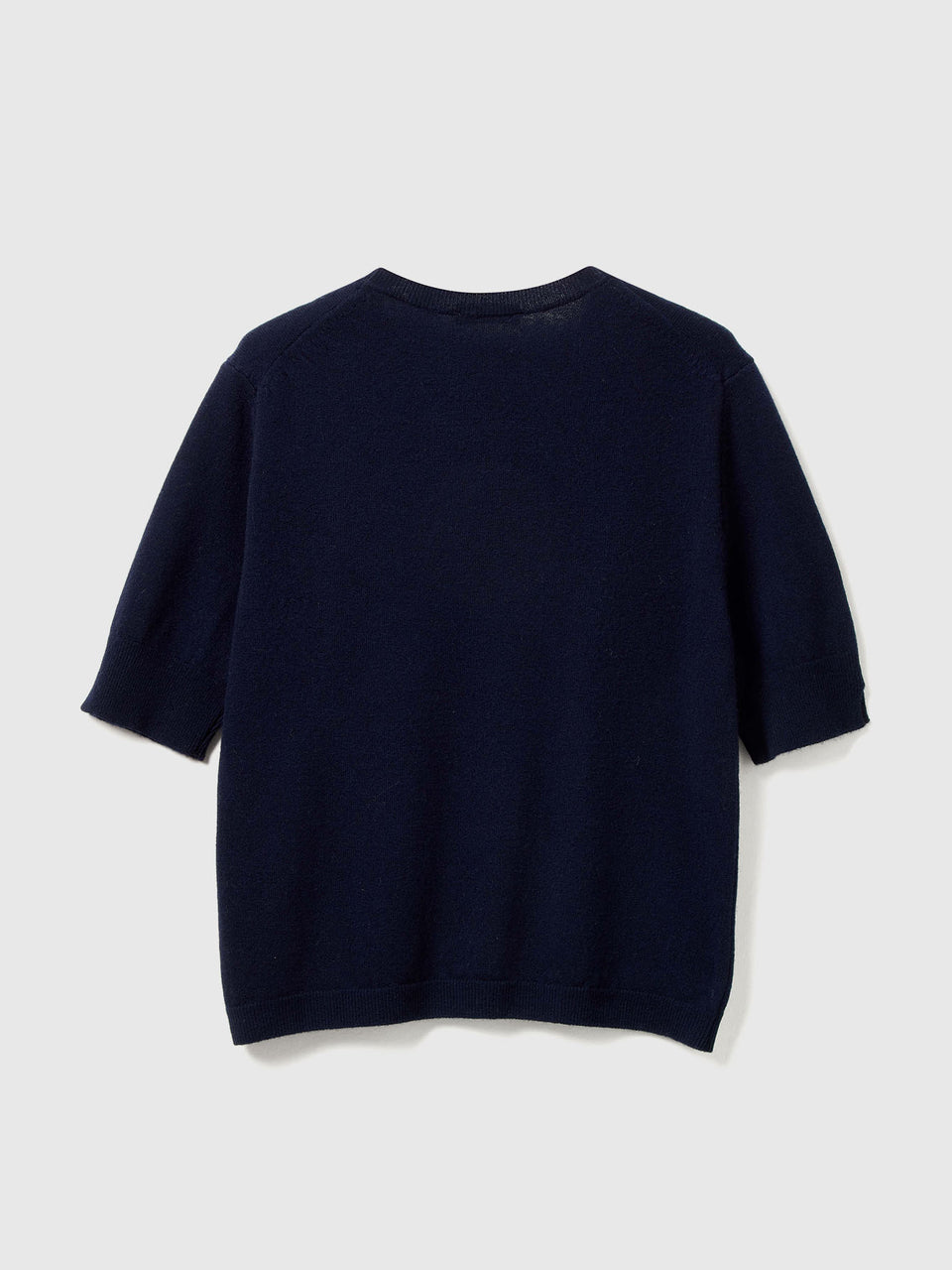 Camisola de manga curta azul-escuro em pura lã Merino - ucb_image_BS