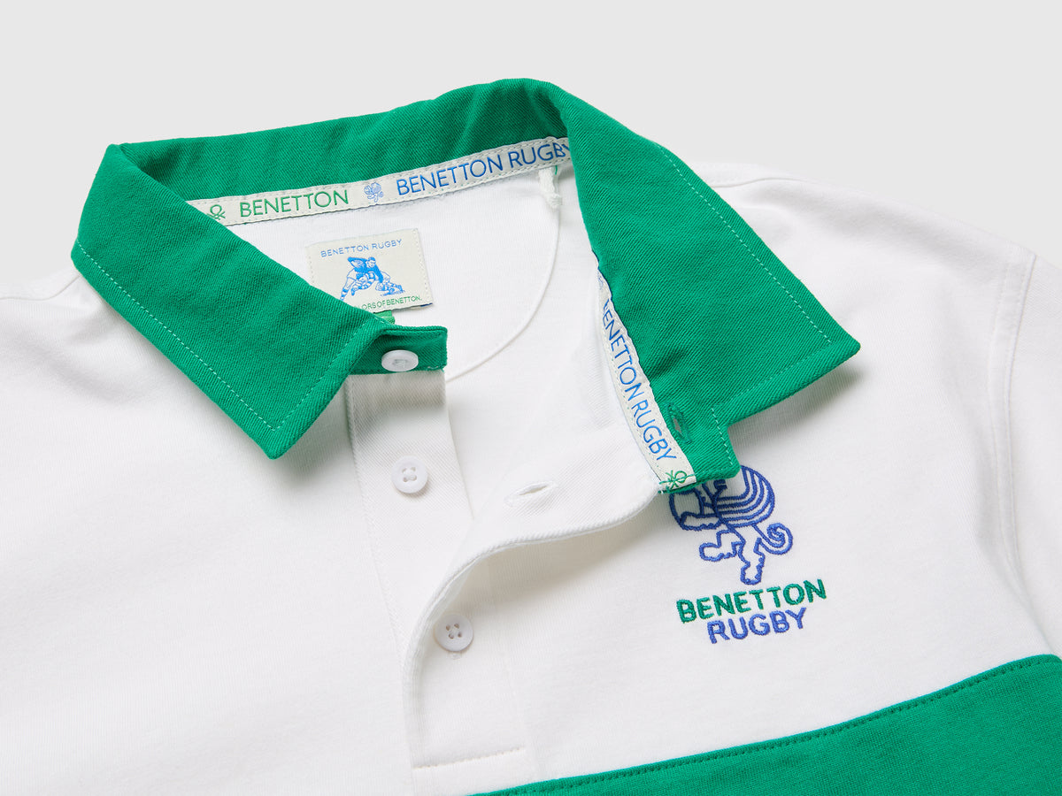 Polo branco e verde Benetton Rugby em algodão orgânico - ucb_image_DS1