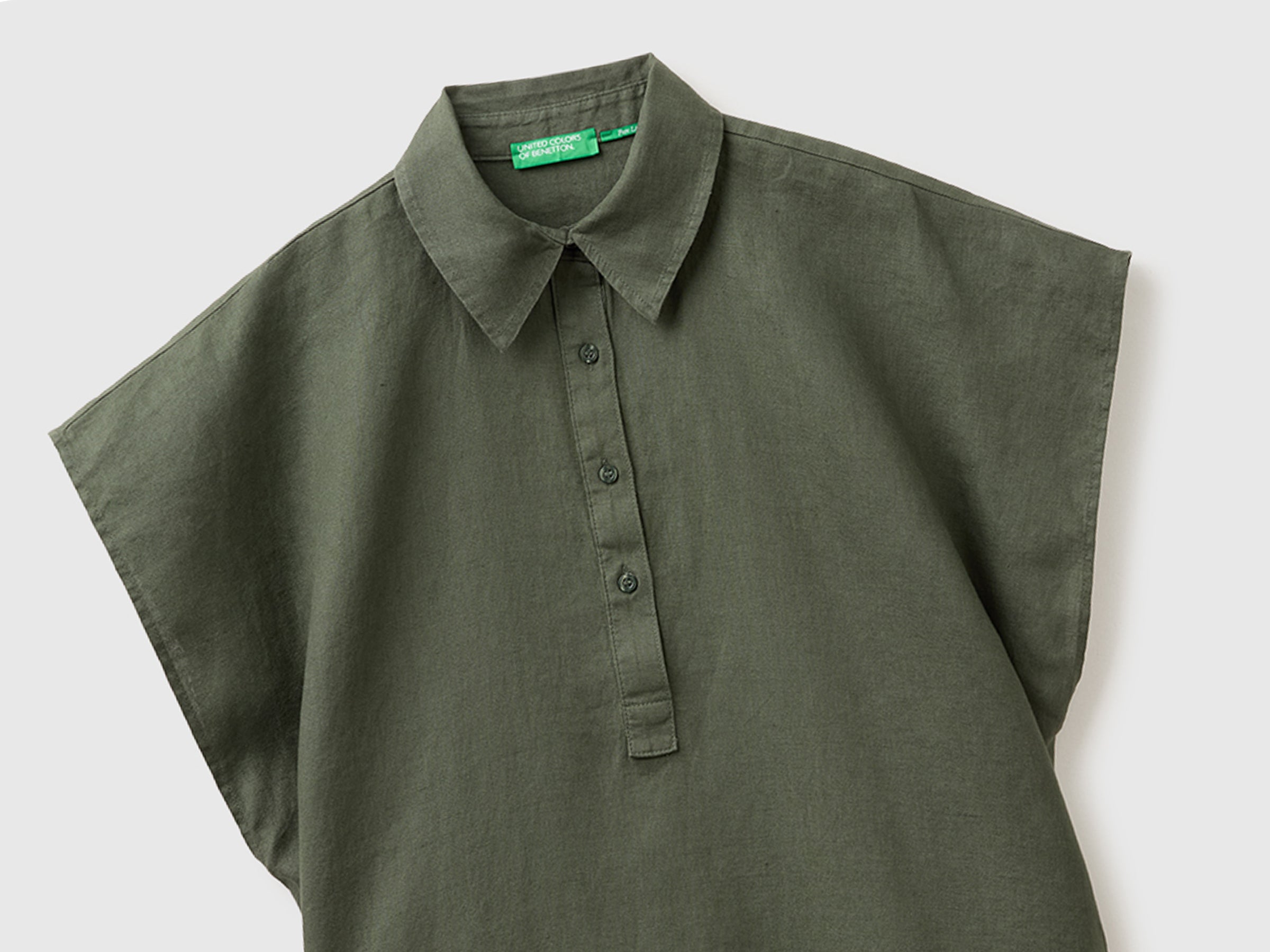 benetton linen dress BENETTON Vintage Natural Grey Linen Flared Mini Dress