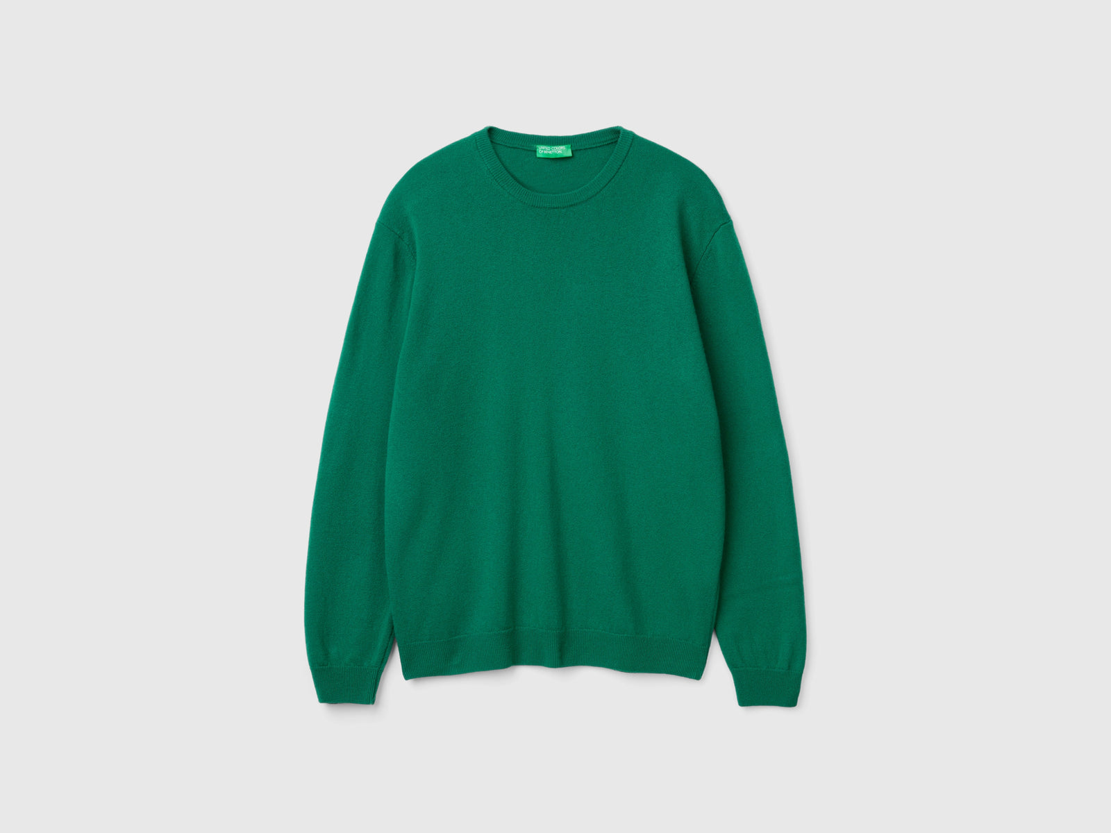 Camisola de gola redonda verde floresta em pura lã Merino - ucb_image_FS