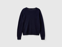Camisola azul-escuro com decote em V em pura lã Merino - ucb_image_BS