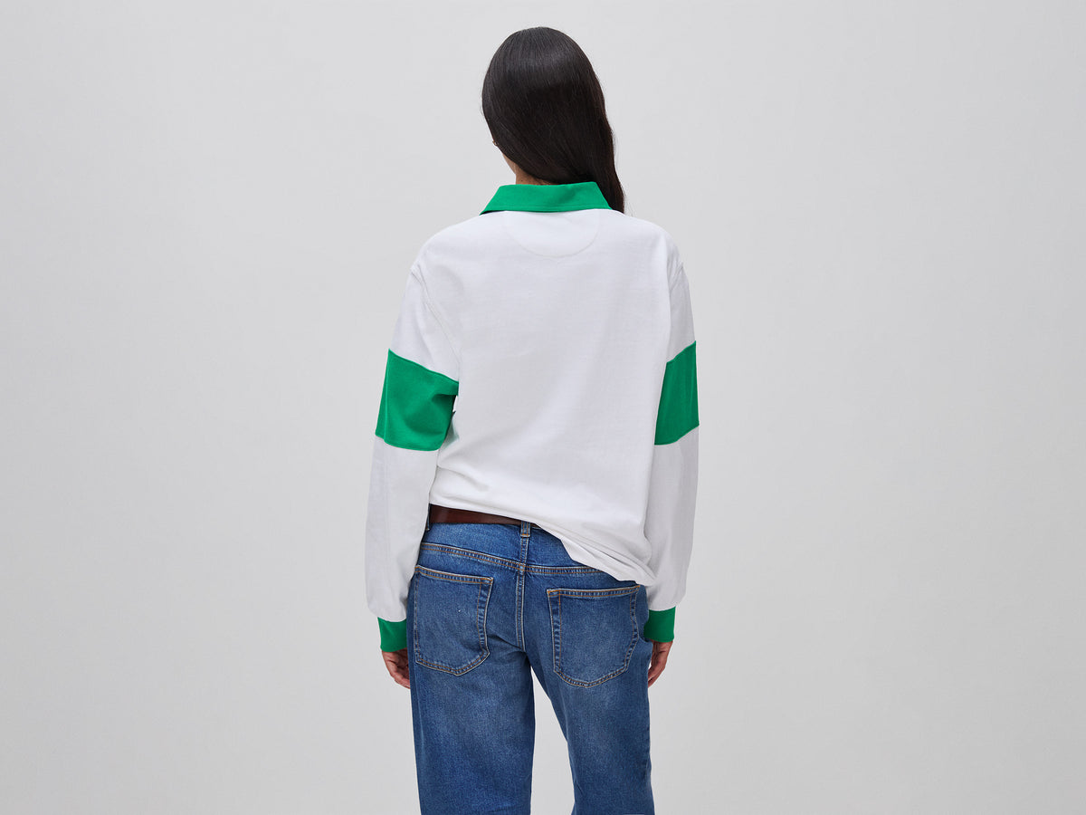 Polo branco e verde Benetton Rugby 100% algodão - ucb_image_FY