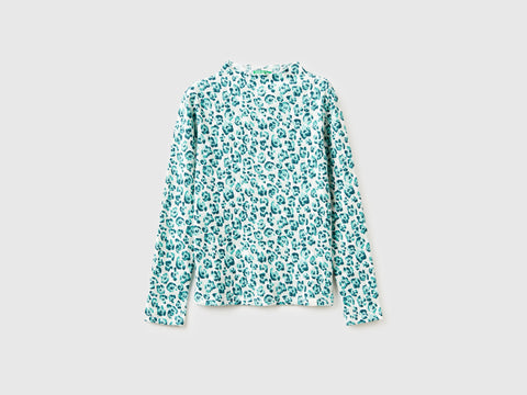 T-shirt de gola alta azul-claro com estampa animal. - ucb_image_FS