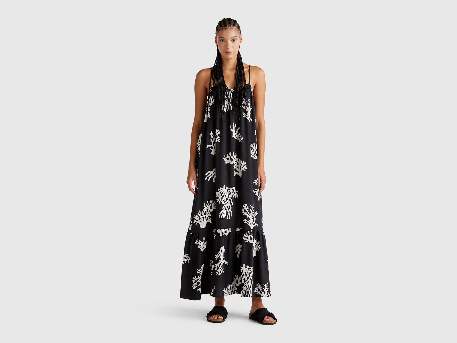 Beach cover-up dress with coral print