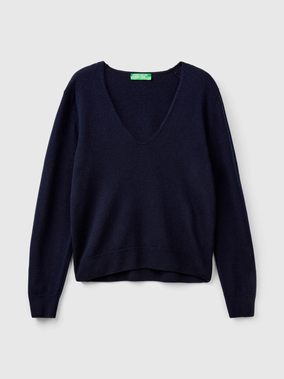 Camisola azul-escuro com decote em V em pura lã Merino - ucb_image_FS