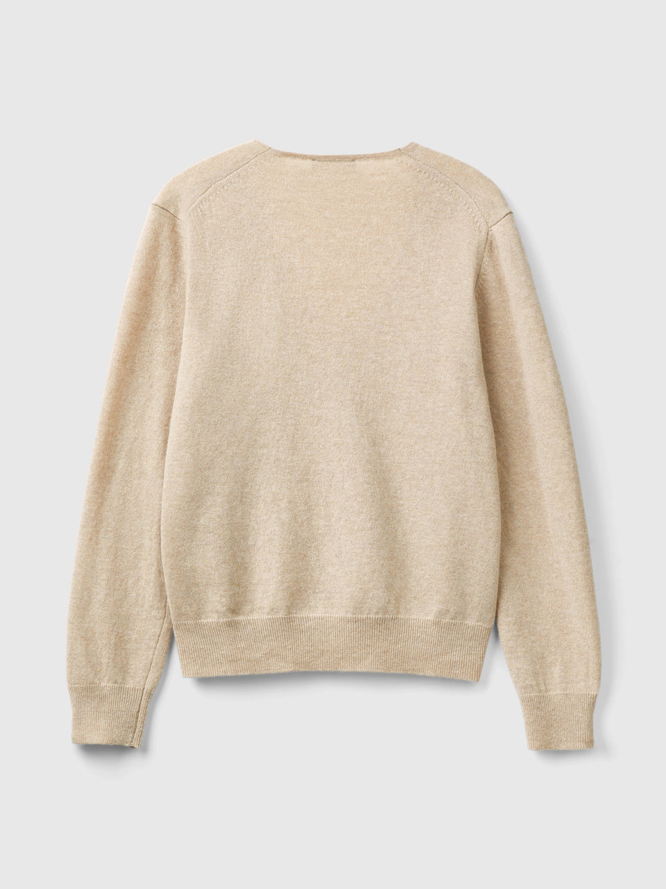 Camisola bege com decote em V em pura lã Merino - ucb_image_BS