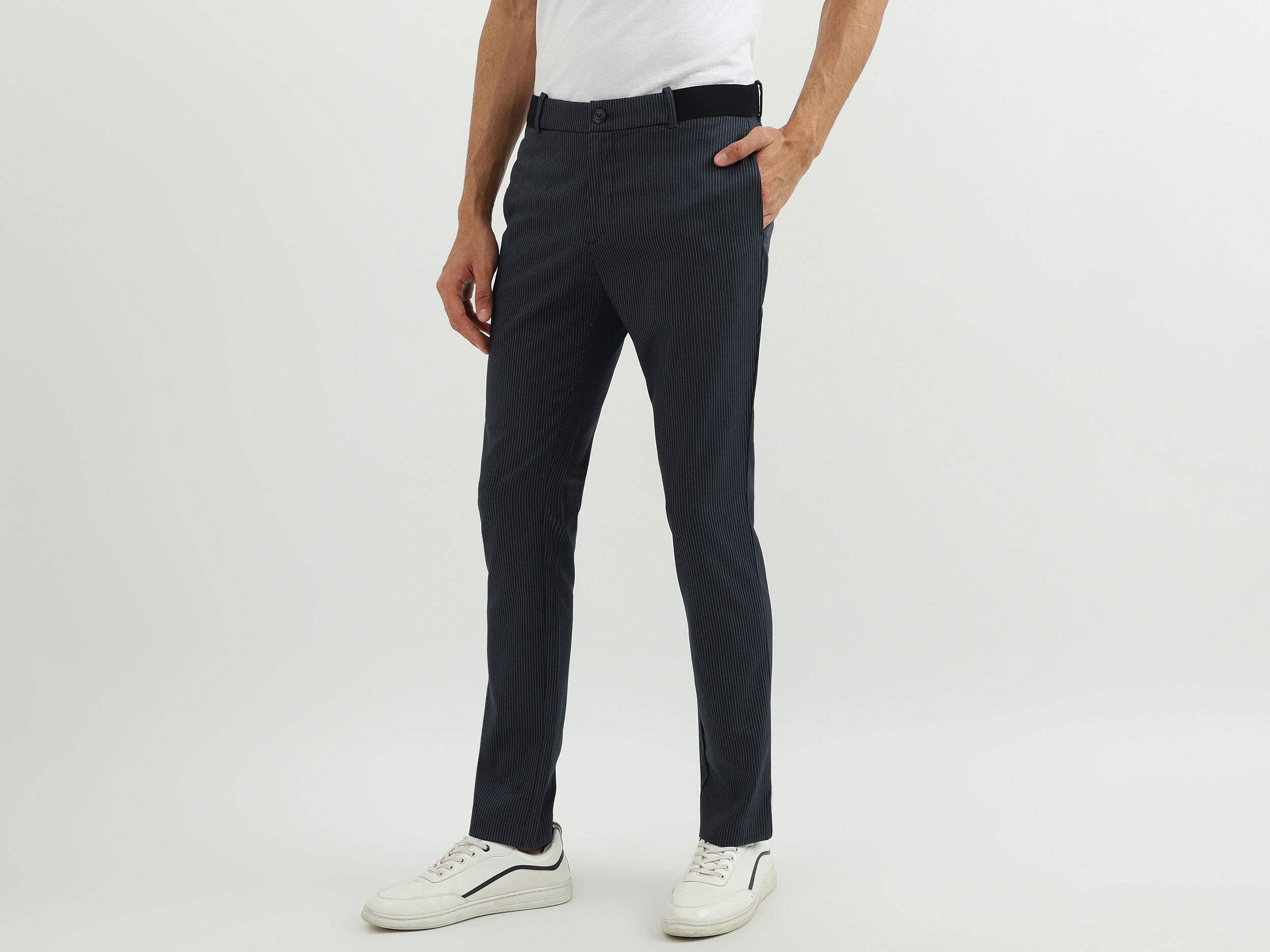 Men's striped slim fit trousers sales