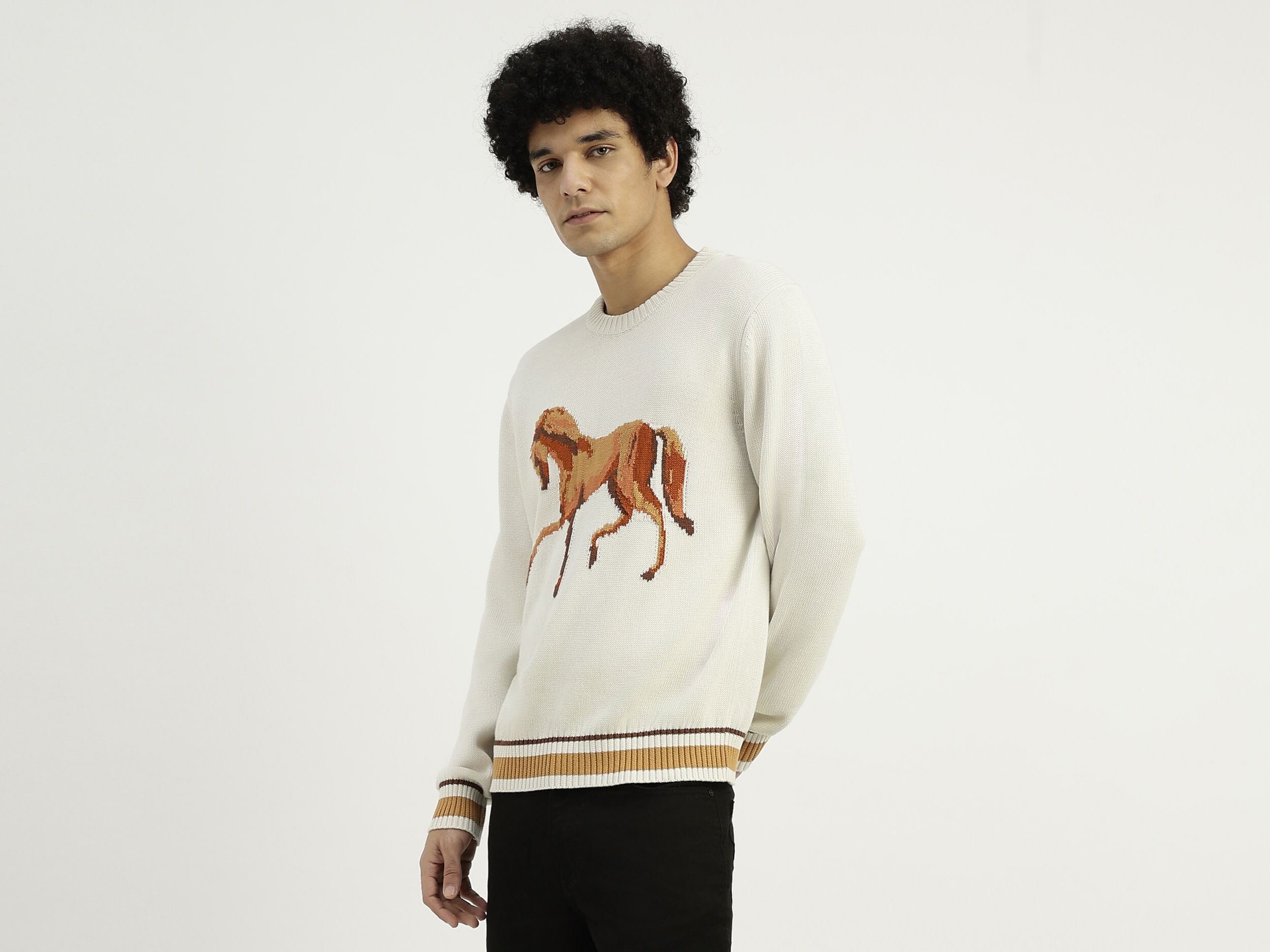 20-60代 人気ファッションブランド Round Fit Relaxed Neck Benetton | Blanco - Sweater Printed ワンピース