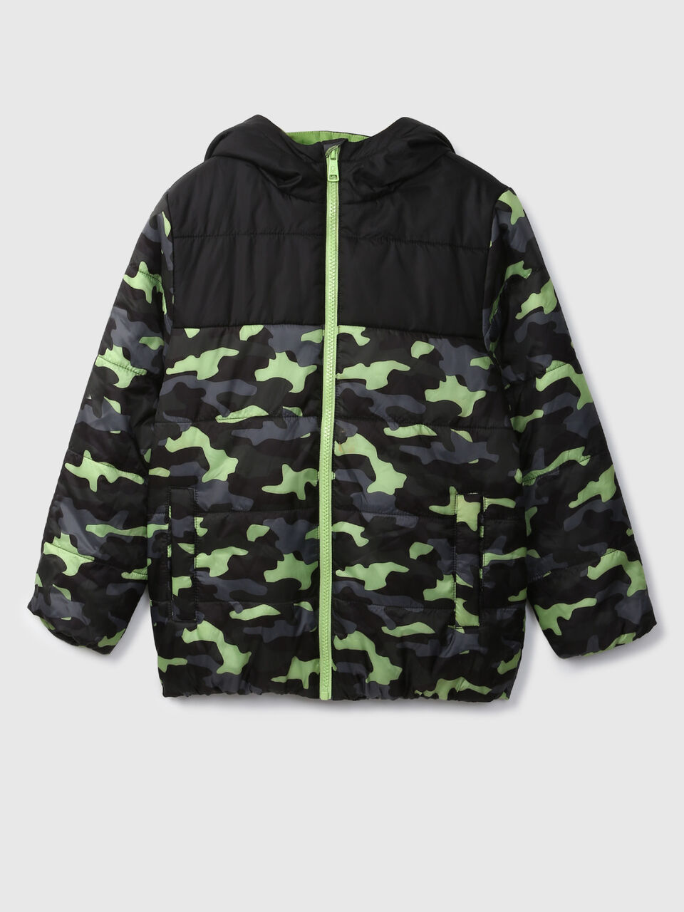 CAMO JACKET WITH HOOD & BENETTON PRINT image number 1