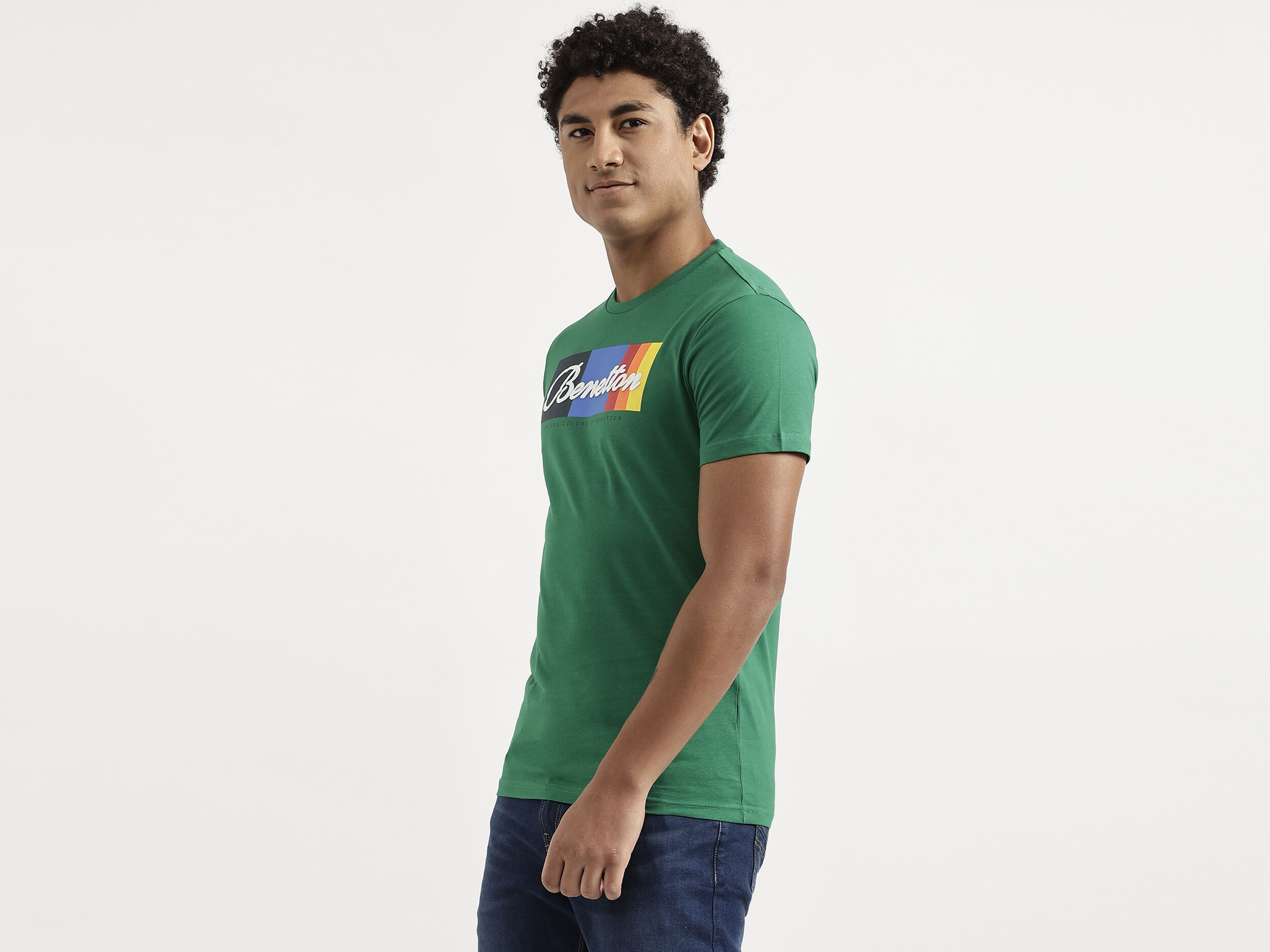 Men Green Printed Regular T Shirt - Verde | Benetton