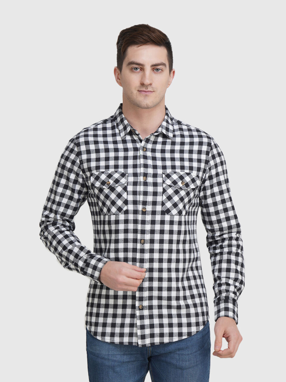 Fill Sleeve Utility Gingham Flannel Shirt image number null