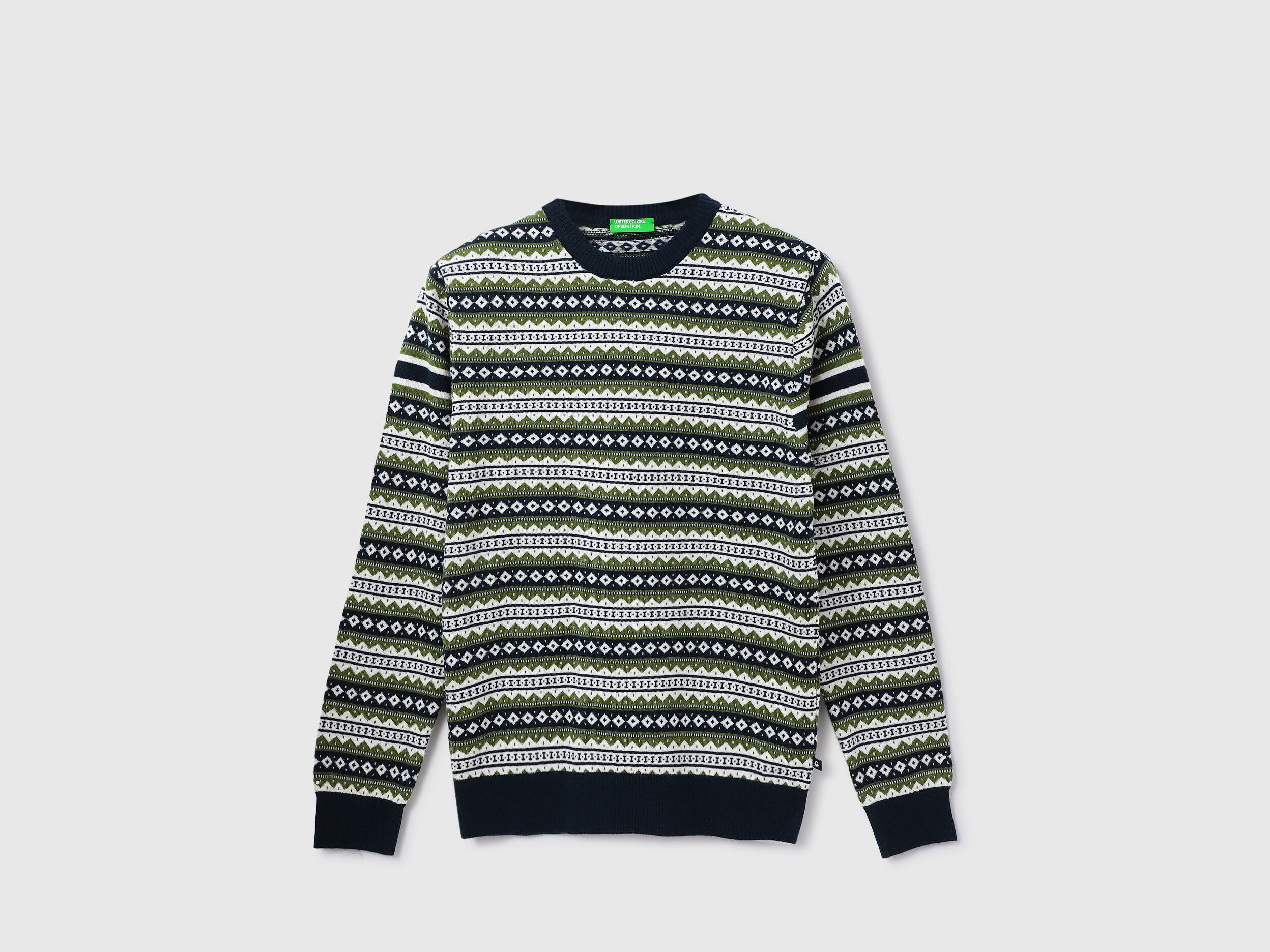 Men Patterned Round Neck Sweater Multi color Benetton