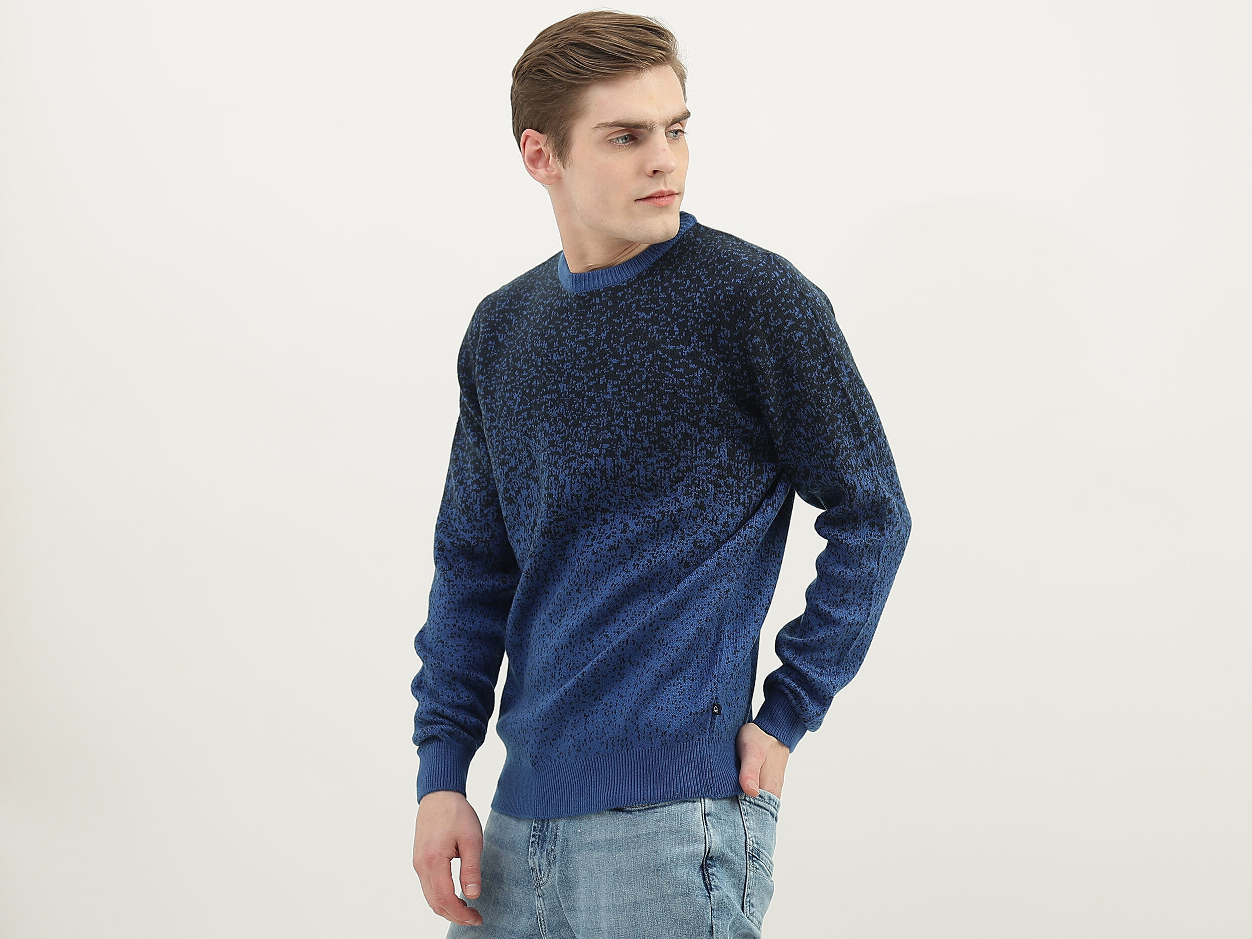 Men Textured Round Neck Sweater - Azul | Benetton