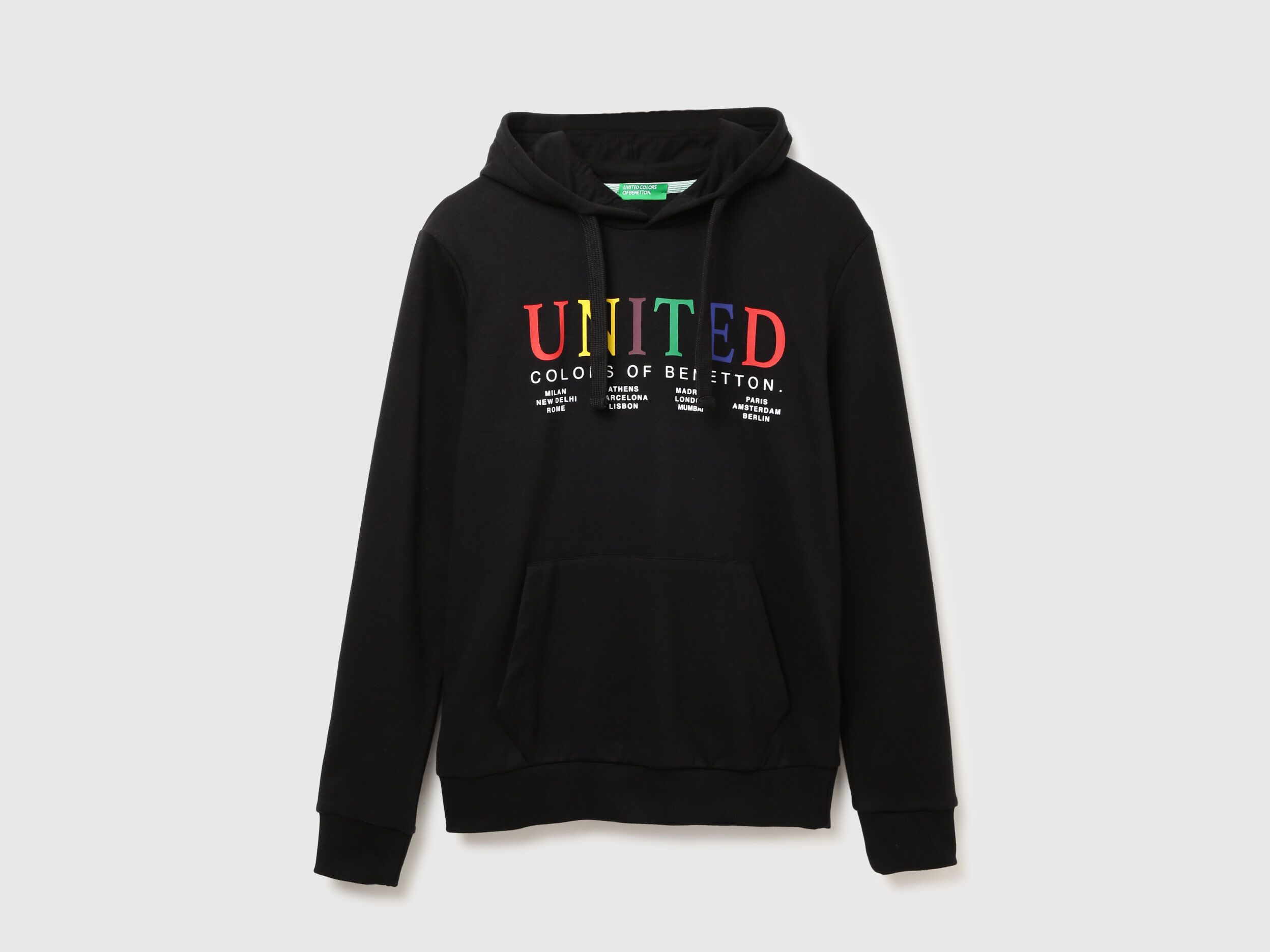 Men Printed Hooded Sweatshirt Negro Benetton