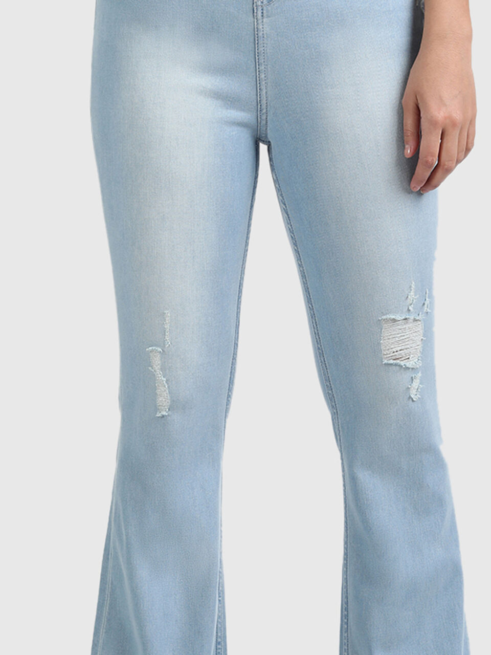 Cotton Jeans with Cropped Boot Cut and Damage image number null