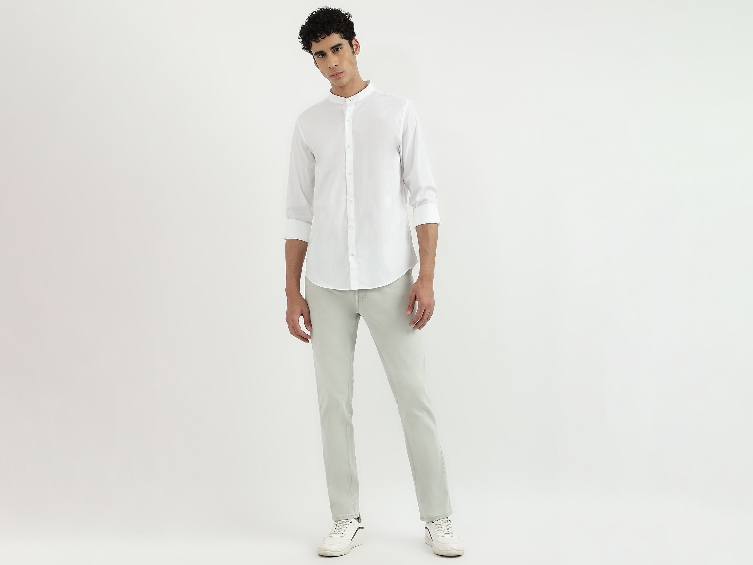 White shirt for men chinese collar top