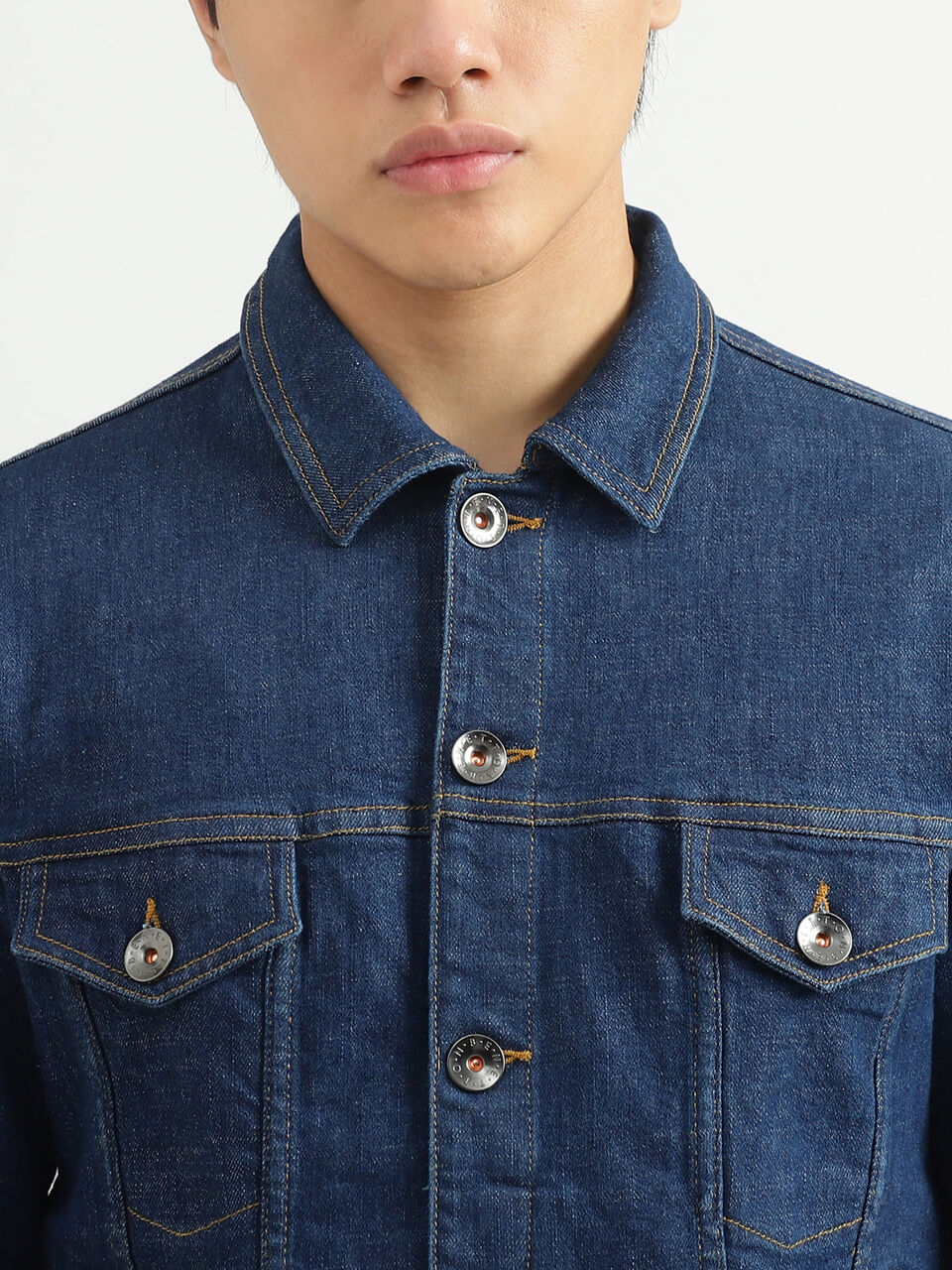 DARK BLUE DENIM TRUCKER JACKET image number null