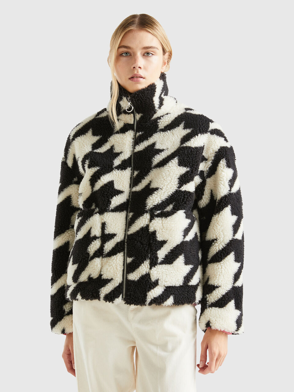 F/S RAISED NECK HOUNDSTOOTH JACKET image number null