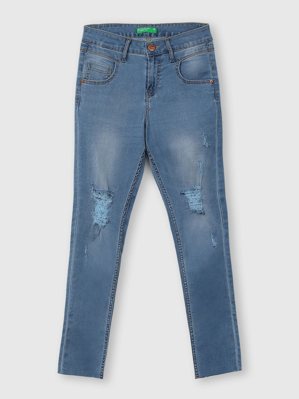 Cotton Ankle Length Denim with Distress image number 1