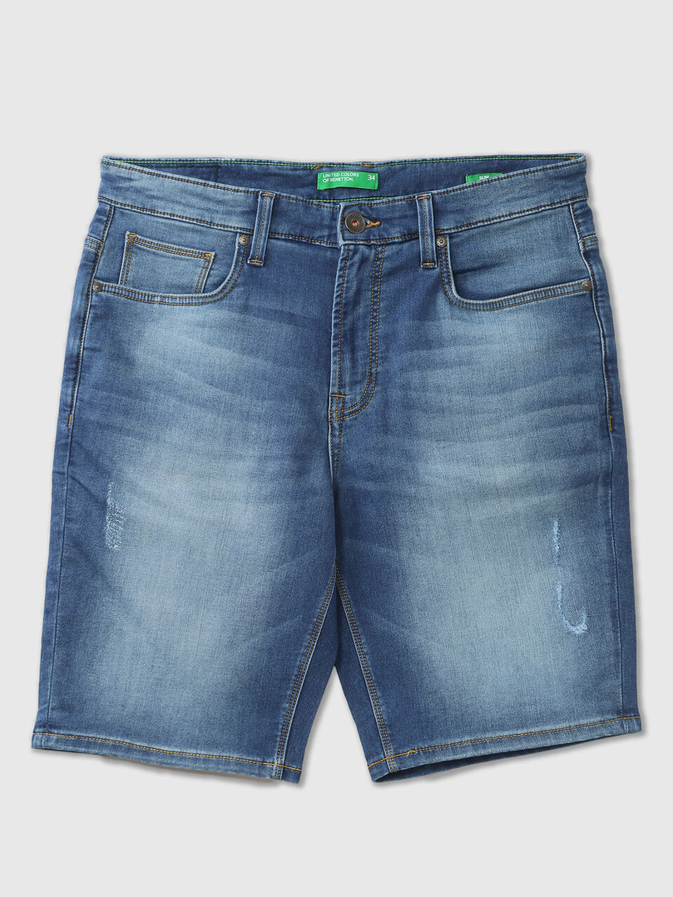 SLIM FIT MID BLUE FADED KNIT SHORTS image number 1