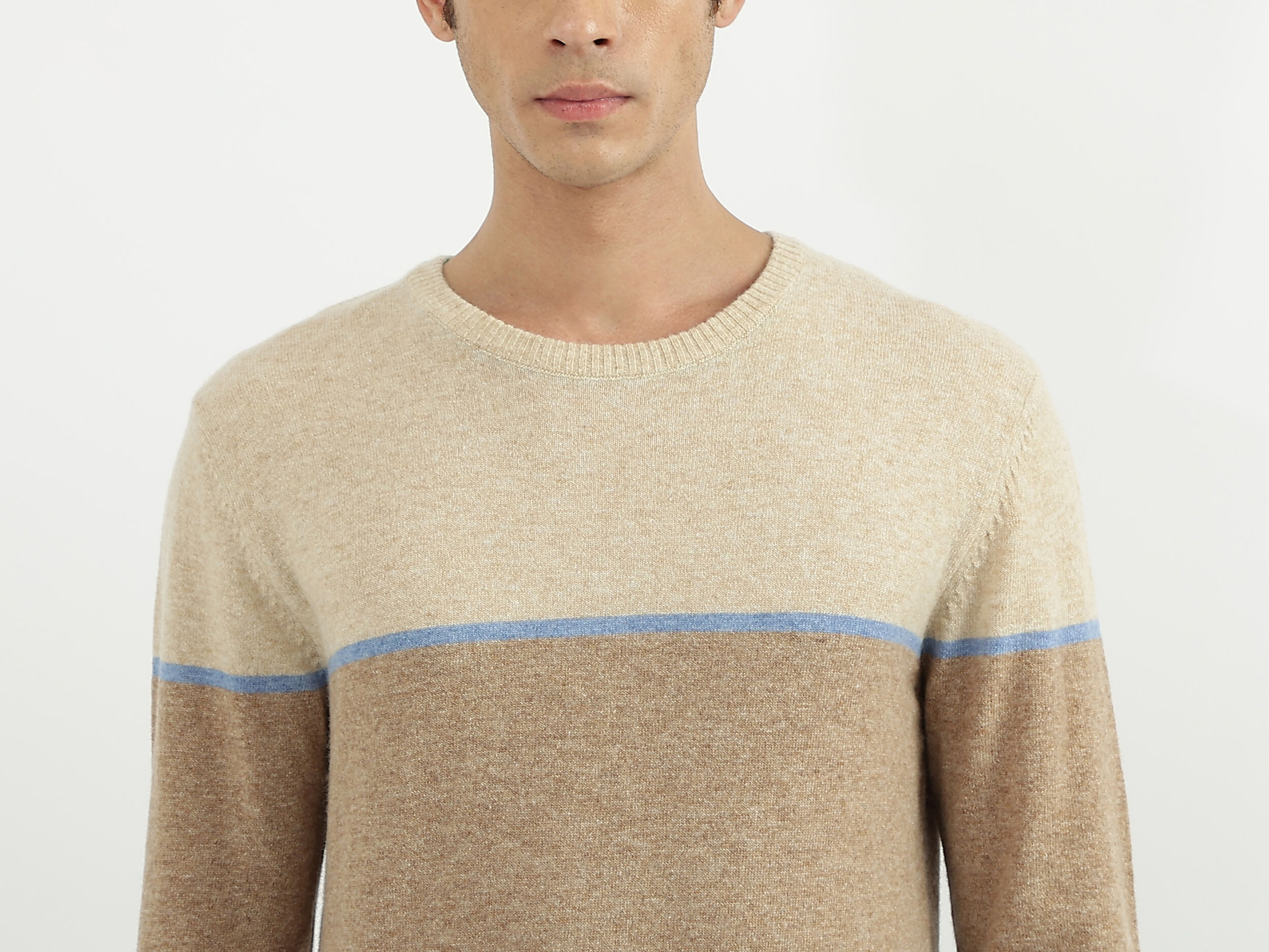 Men Stripe Round Neck Sweater Multi color Benetton