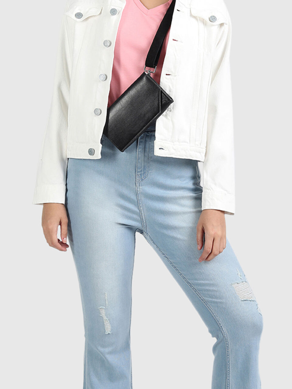 Cotton Jeans with Cropped Boot Cut and Damage image number null