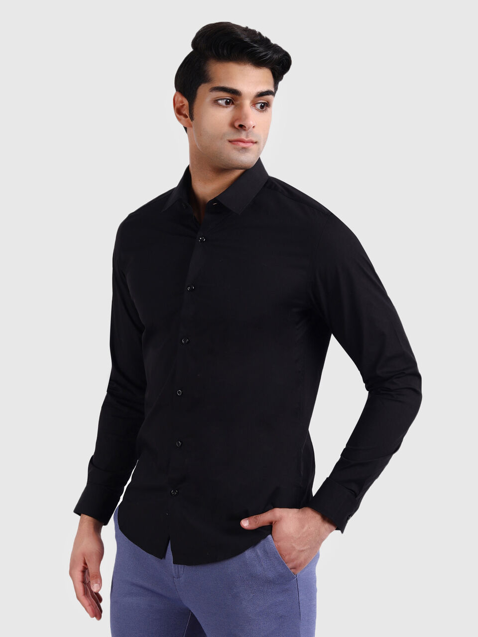 Stretchable Poplin Shirt with Regular Collar image number null