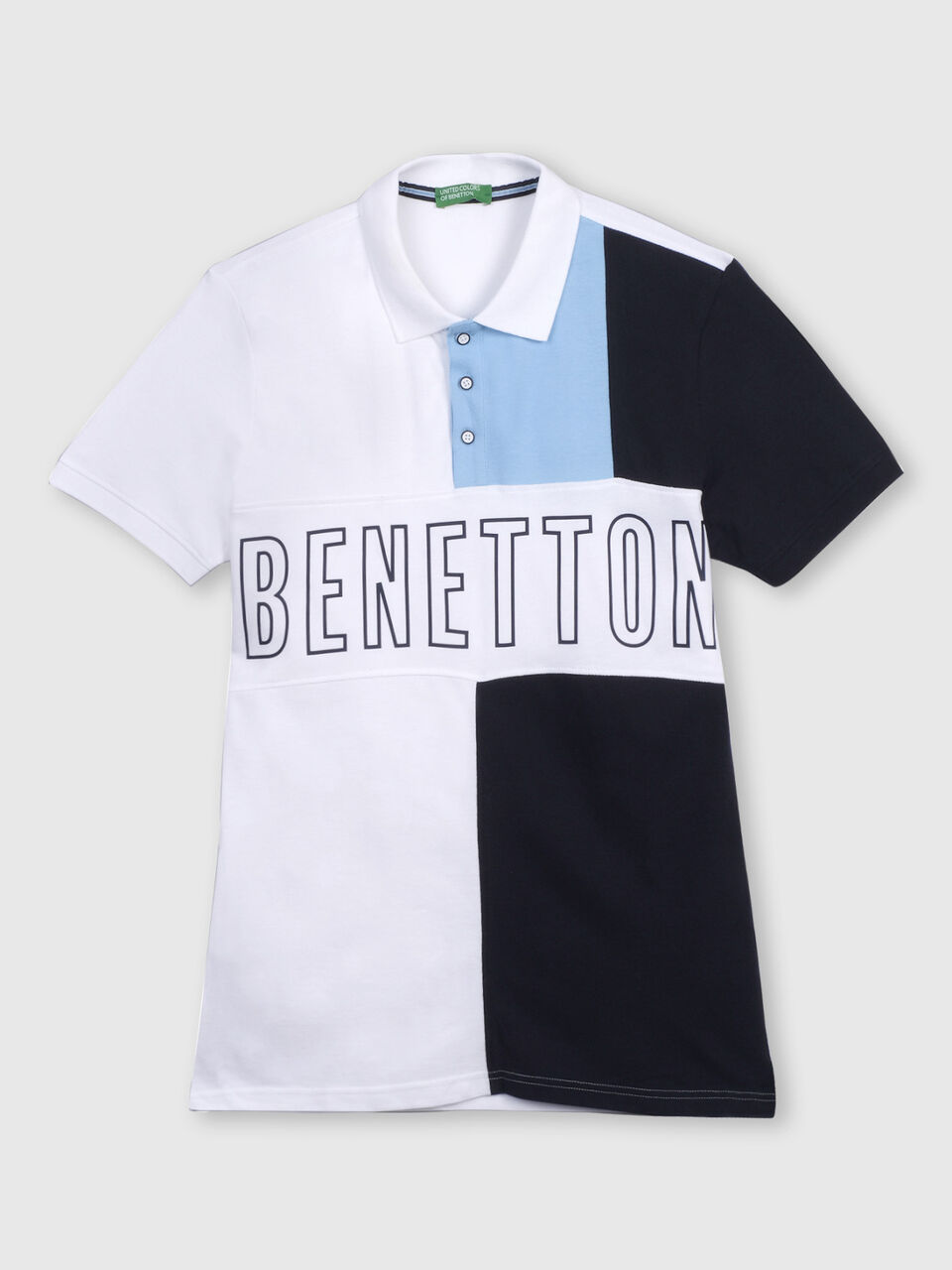 Colour Block Polo T-Shirt with Benetton Text Logo image number 1