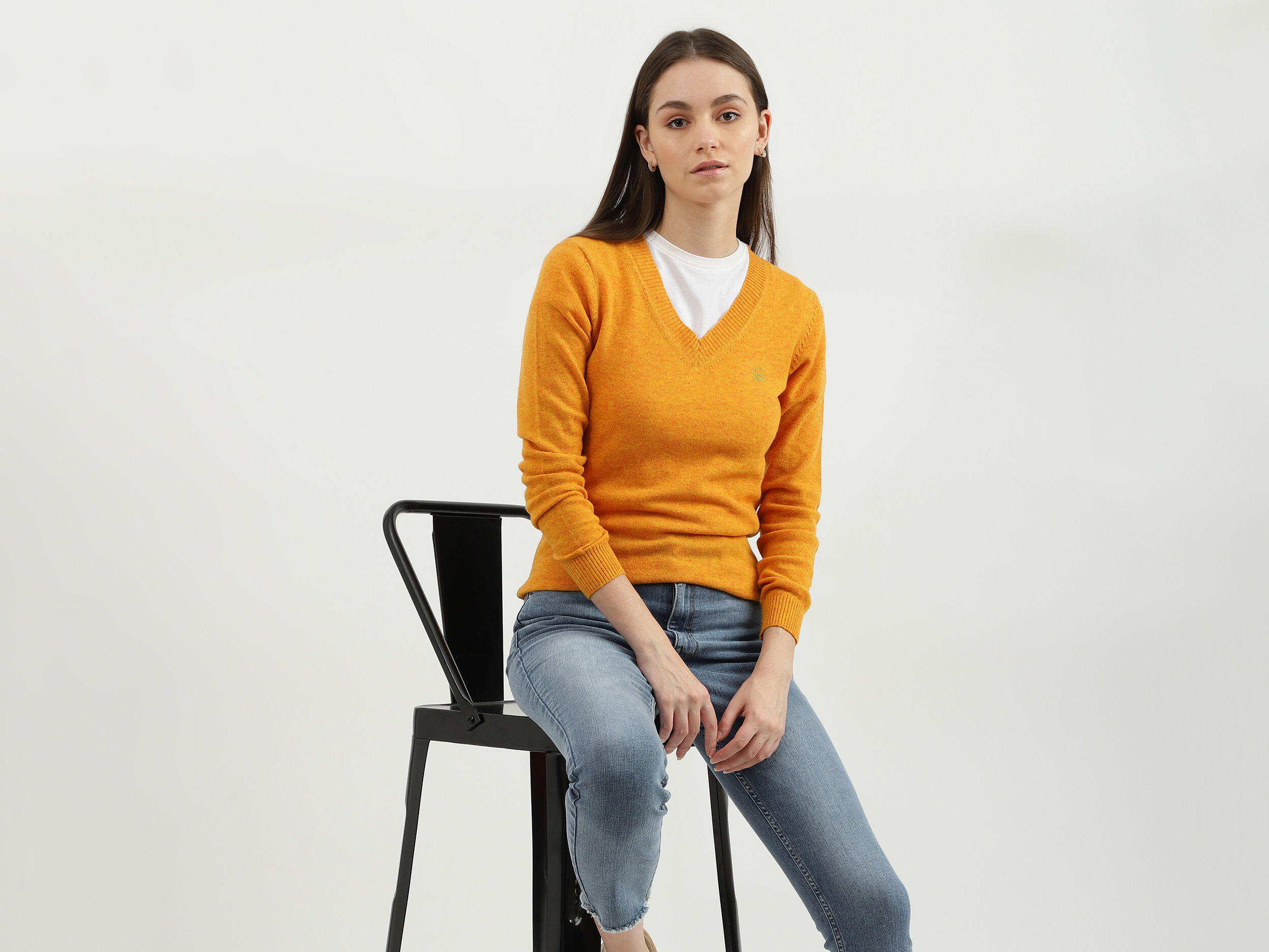 【BAON】[unisex] Oroni color printing V-neck knit over Sweat Slouchy Cable Knit V-Neck Sweater | Honeypot