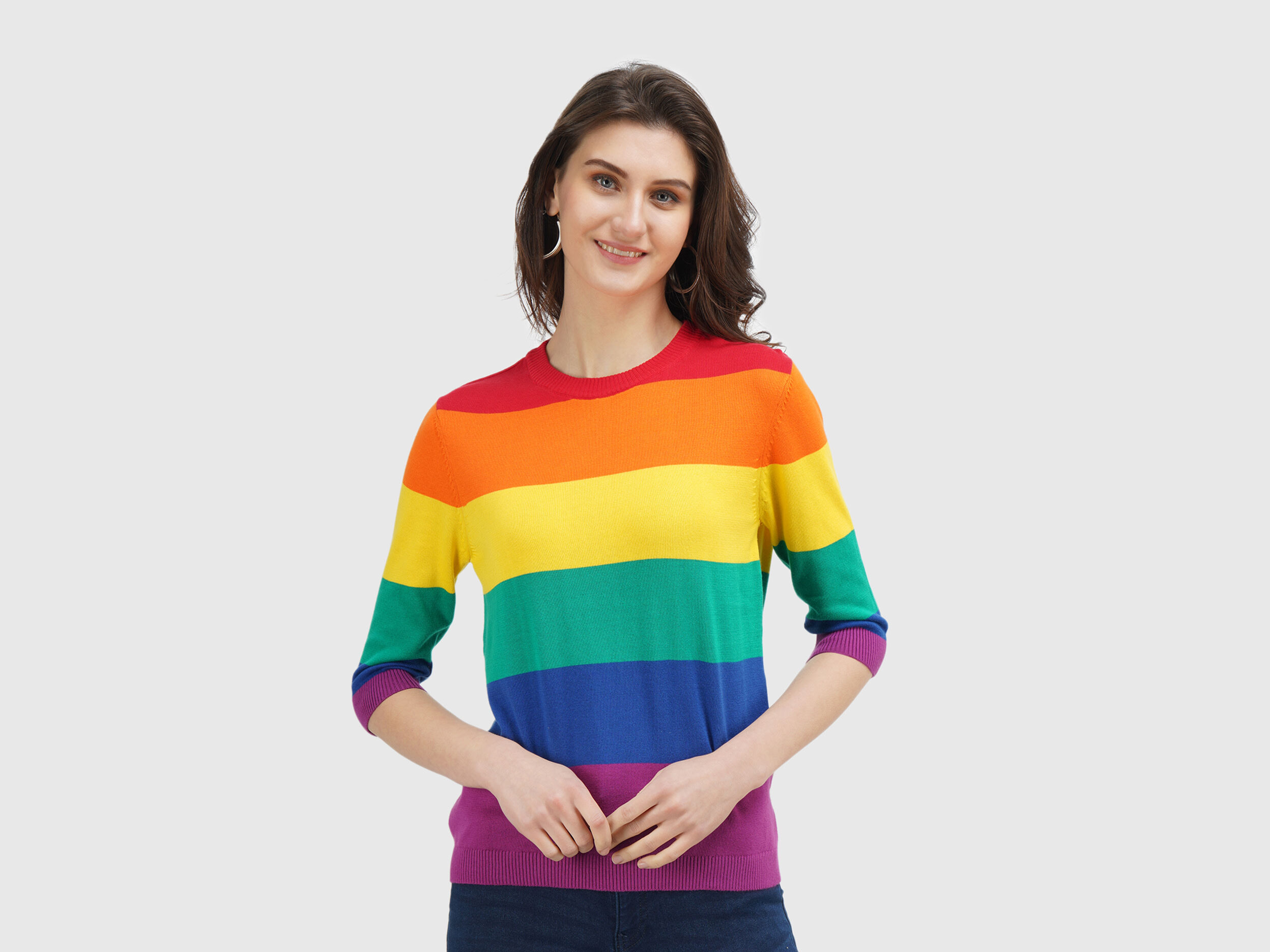 Rainbow Stripe Sweater Multi color Benetton