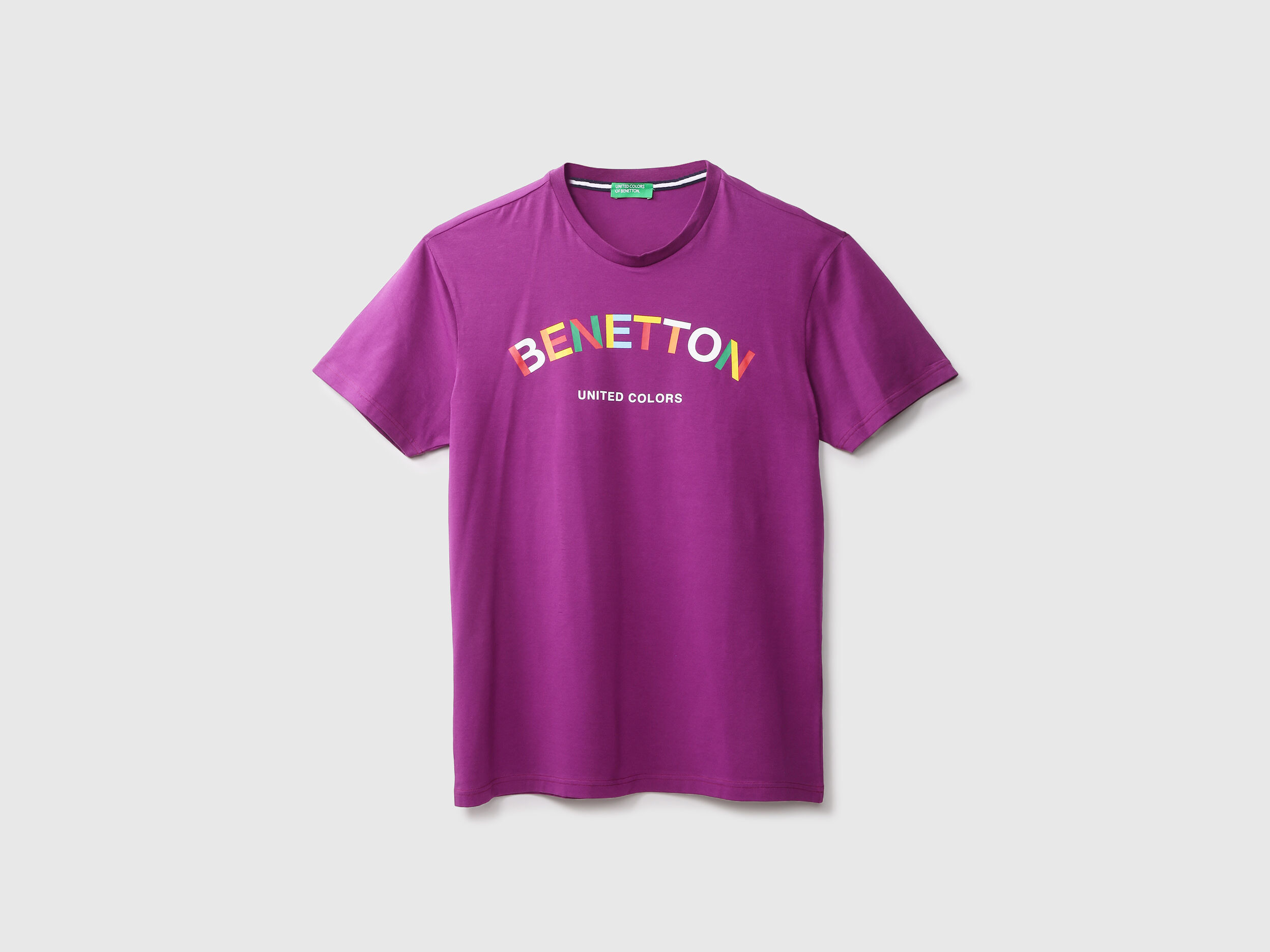 Mens Short Sleeve Printed T Shirt Morado Benetton