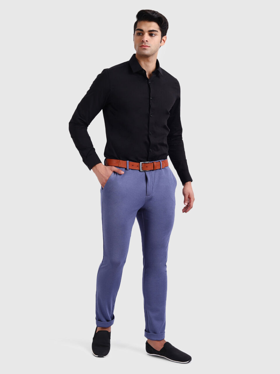 Stretchable Poplin Shirt with Regular Collar image number null