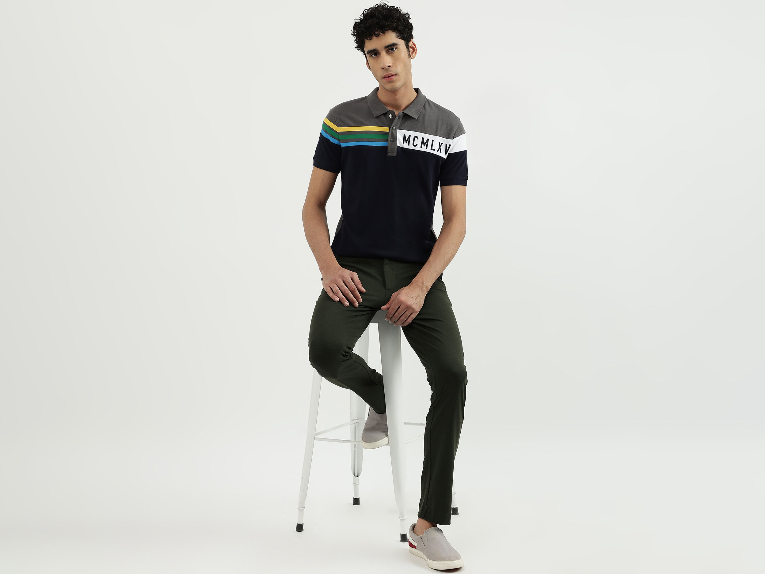 Men Colorblock Polo Neck Polo T Shirt Multi color Benetton