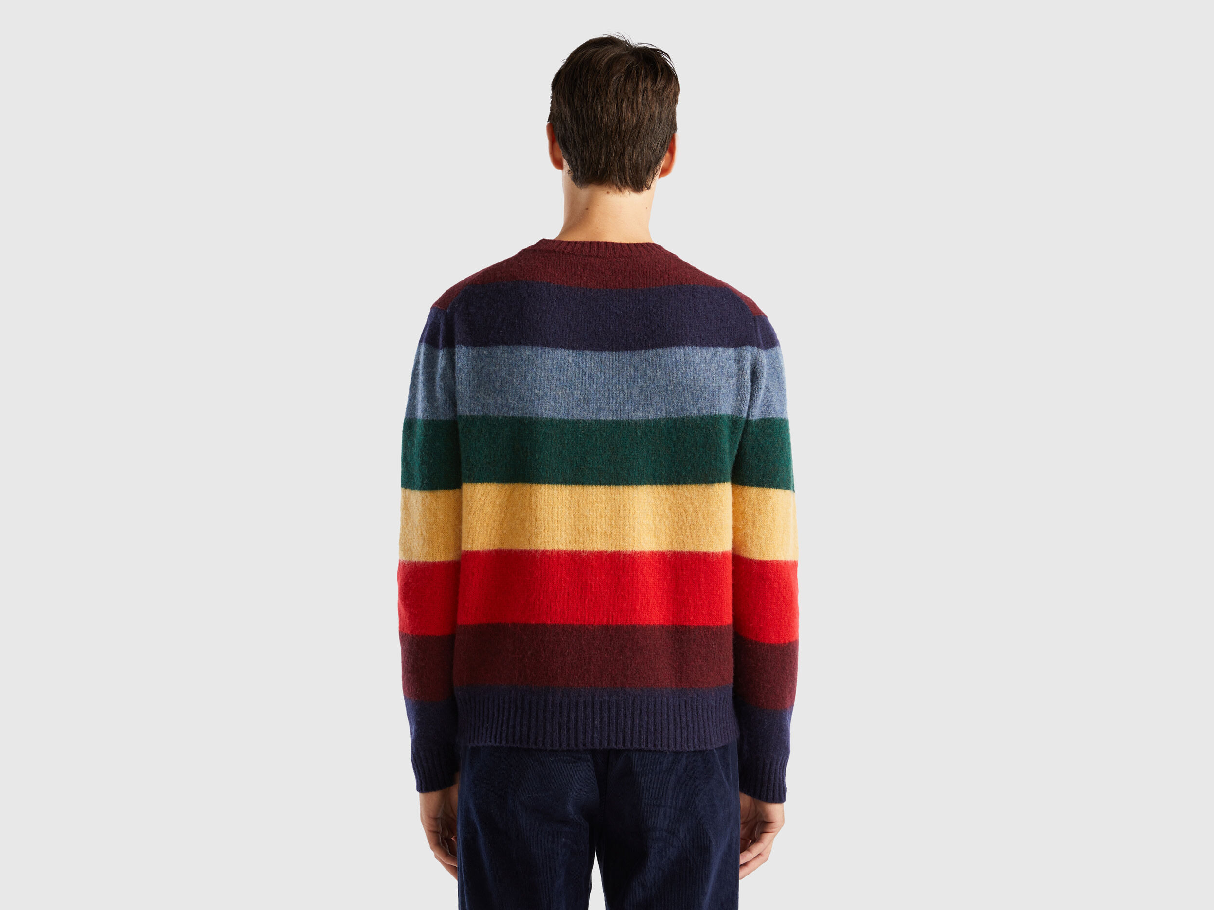 Regular Fit Ribbed Knit Hem Soft Wool Blend Crew Neck Sweater Multi color Benetton