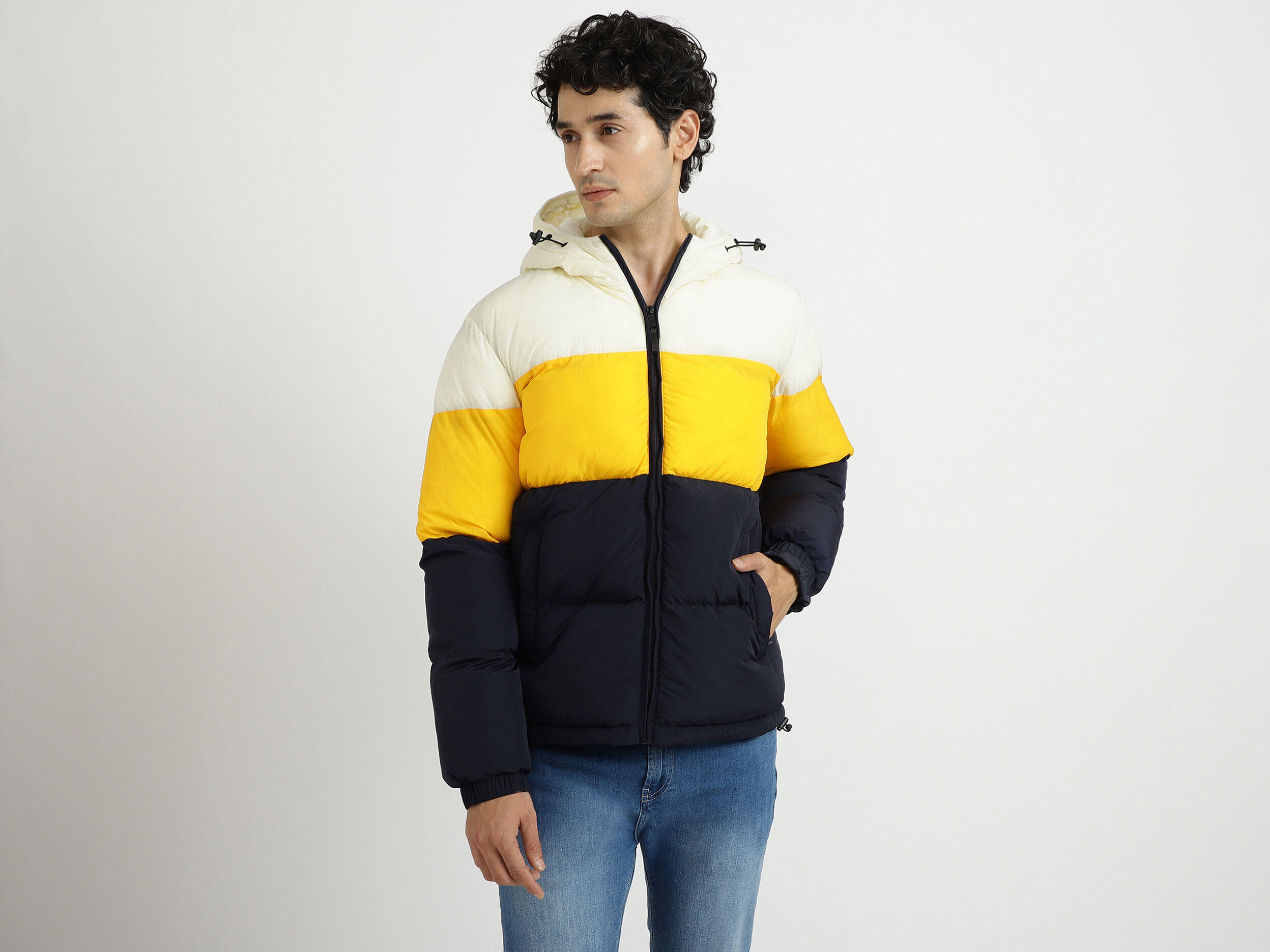 Men Colorblocked Hooded Jacket Multi color Benetton