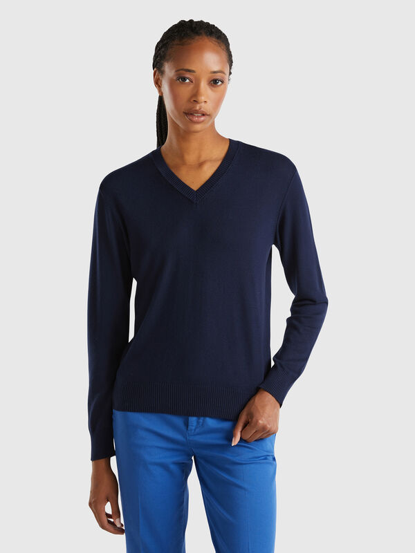 Jersey de Modal mixto con escote de pico Mujer