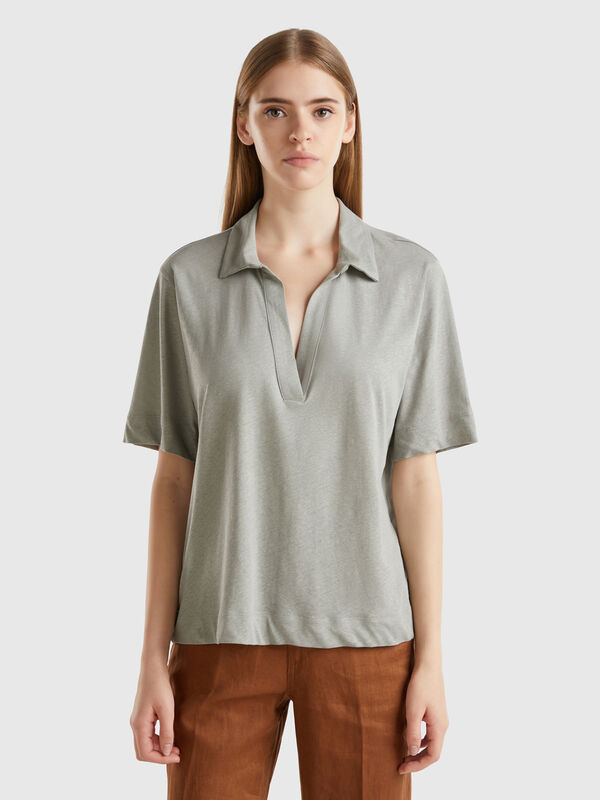 Polo en mezcla de algodón y lino Mujer