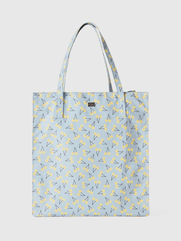 Shopping bag celeste con cerezas Mujer