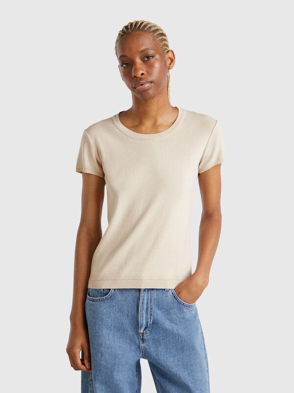 Jersey beige de manga corta Mujer