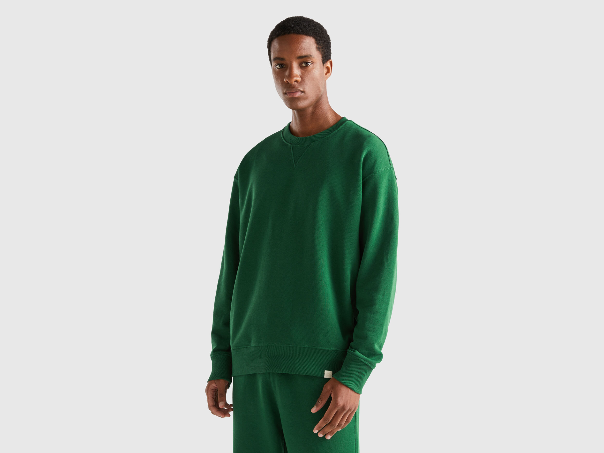 Sudadera cerrada de 100 algodon Verde Oscuro Benetton