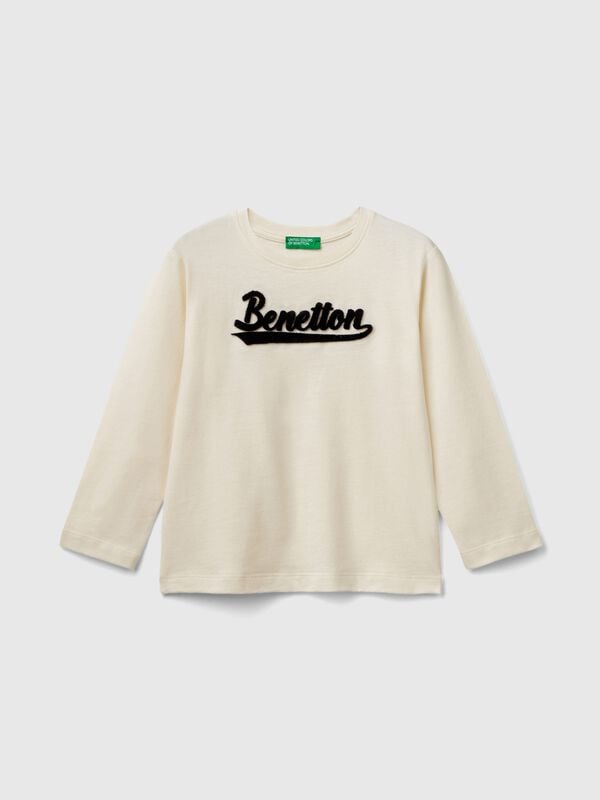Camiseta de algodón orgánico con bordado de logotipo Niño