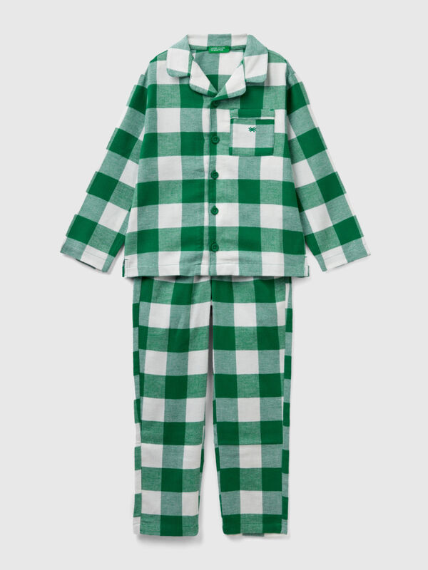 Pijama de cuadros verdes y blancos de franela Niño
