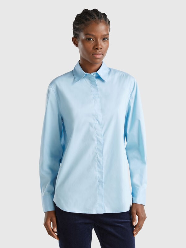 Camisa de algodón elástico mixto Mujer
