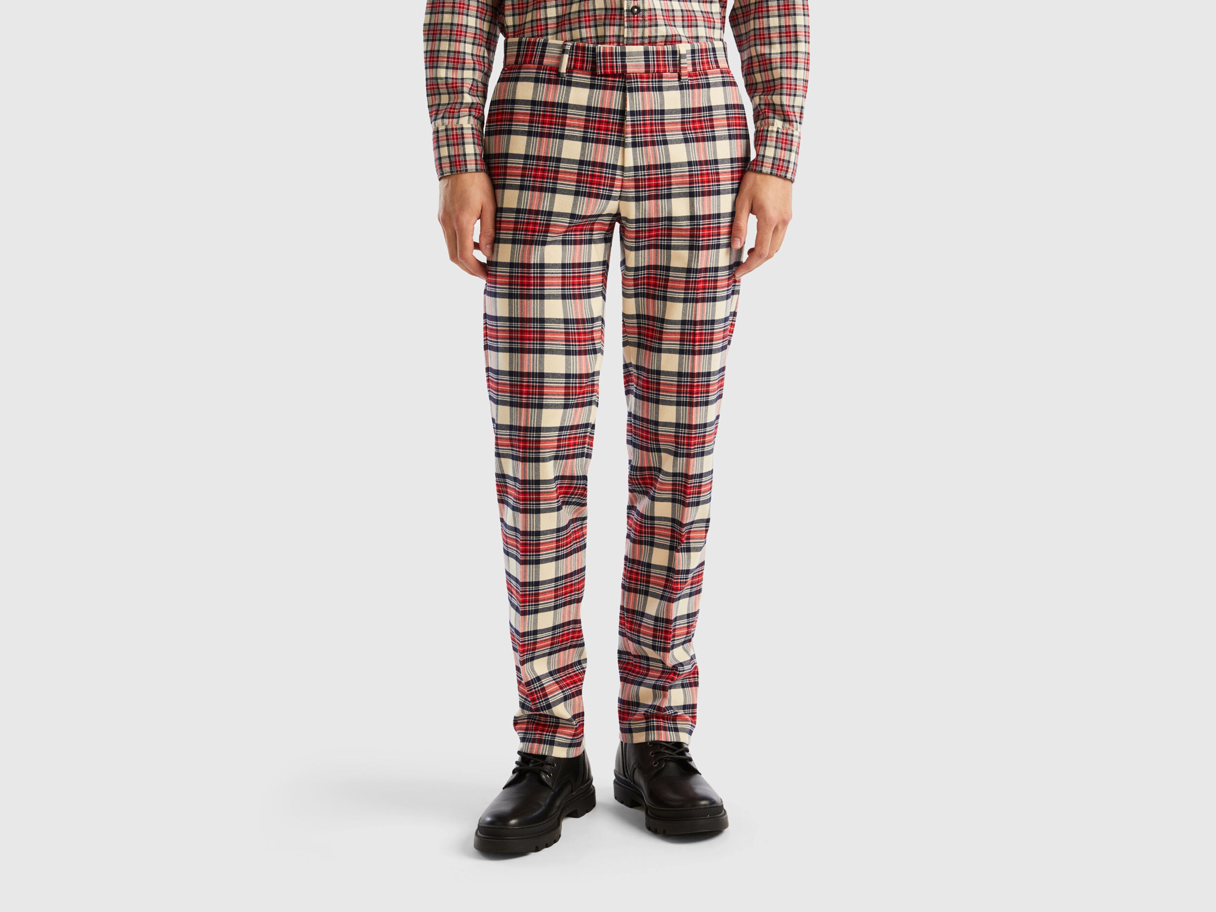Pantalon tartan de franela Rojo Benetton