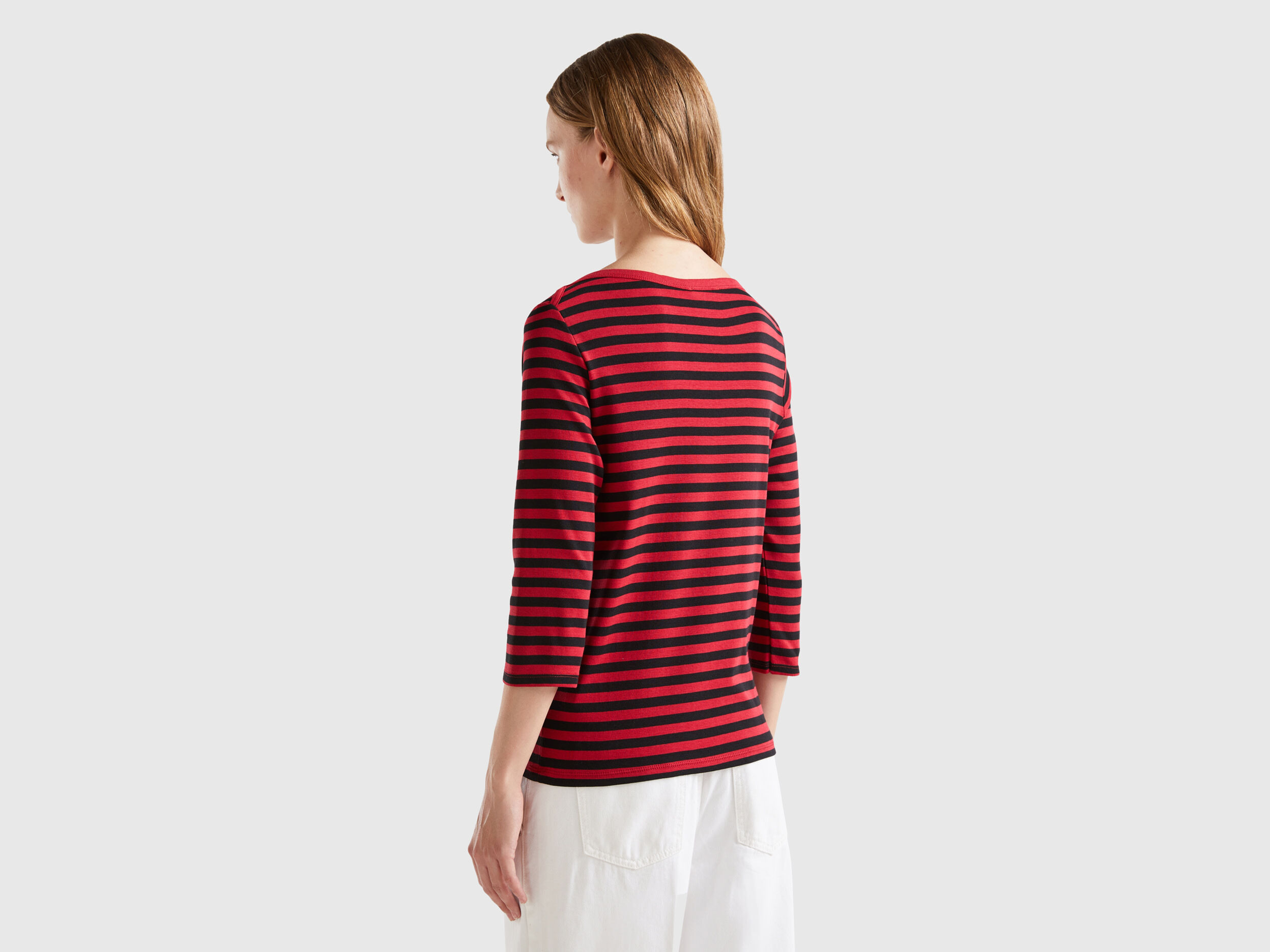 Camiseta de manga francesa de rayas de 100 algodon Rojo Benetton